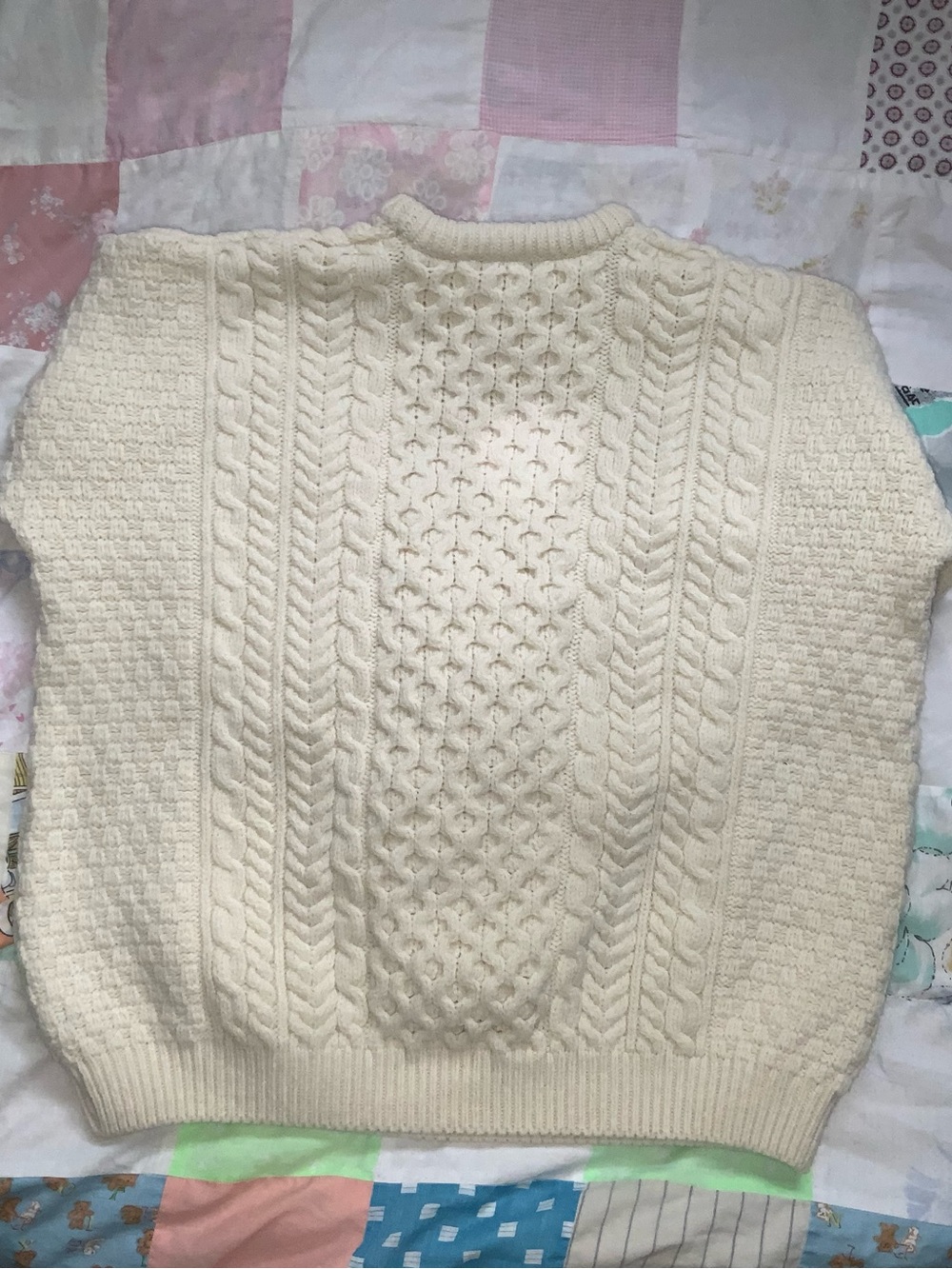 hand knit wool aran fisherman sweater hand made cream non ichy merino ecru - Picture 5 of 7